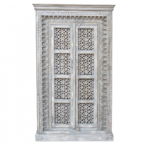 Oosterse Almirah kast Latte - Hout - Lichtgrijs