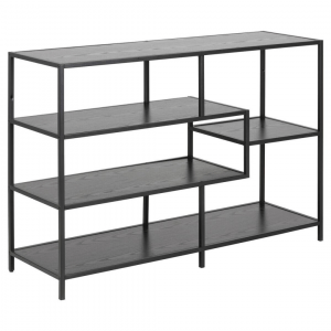 Boekenkast Simon - Melamine Essen - Zwart - 3 planken Asymmetrisch
