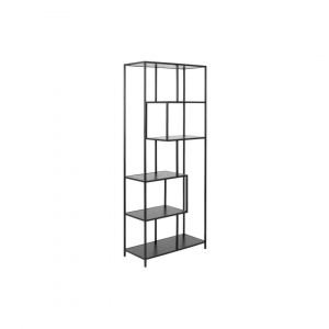 Boekenkast Simon - Melamine Essen - Zwart - 4 planken Asymmetrisch