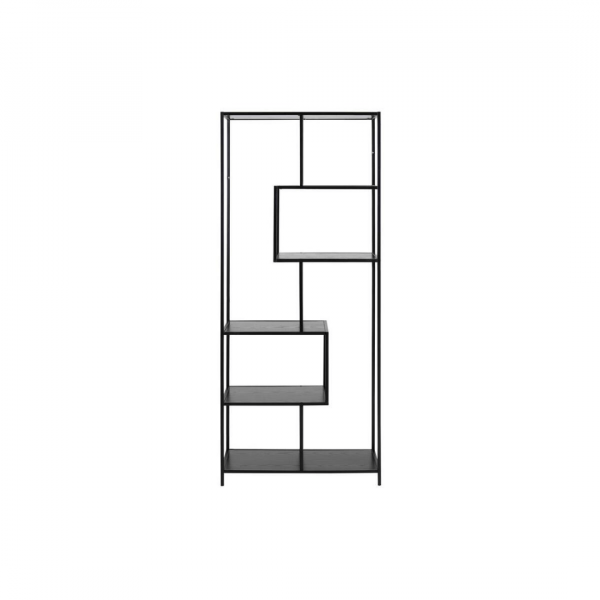 Boekenkast Simon - Melamine Essen - Zwart - 4 planken Asymmetrisch