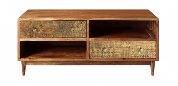 TV-meubel Brass Metal - 2-deurs – Acaciahout – Naturel