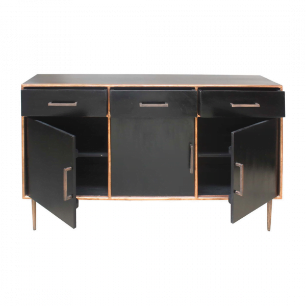 Dressoir Munda – 3-Deurs – Hout – Zwart / Koper
