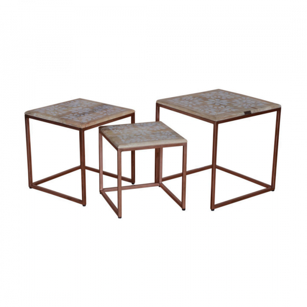 Bijzettafels Global – Vierkant – Lichtblauw – Set van 3