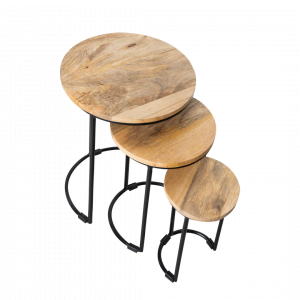 Bijzettafels Marcus (M) – Mangohout – Naturel / Zwart – Set van 3