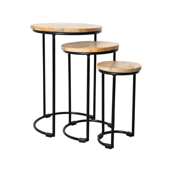 Bijzettafels Marcus (M) – Mangohout – Naturel / Zwart – Set van 3